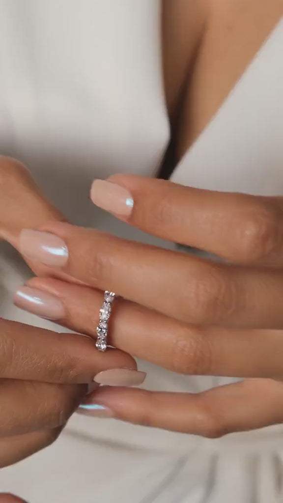 14k Gold East West Oval Diamond Wedding Band: Anniversary Ring