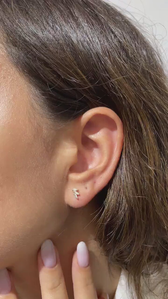 Diamond Studs Earrings / 14k Gold Marquise Diamond Stud Earrings/ Diamond Bar Studs / Diamond Anniversary Gift / Birthday Gift