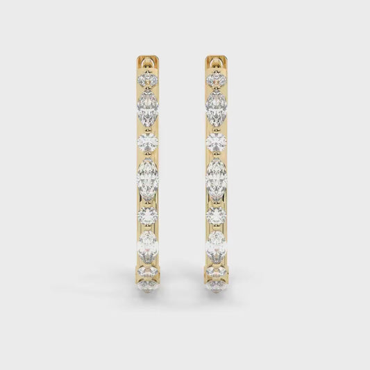 14k Gold Diamond Hoop Earrings: Marquise & Round Cut Huggies