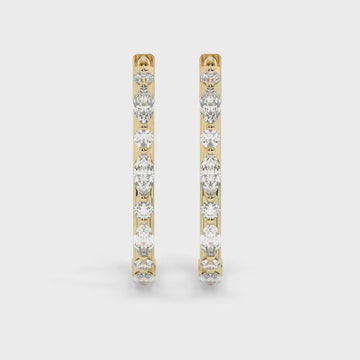 14k Gold Diamond Hoop Earrings: Marquise & Round Cut Huggies