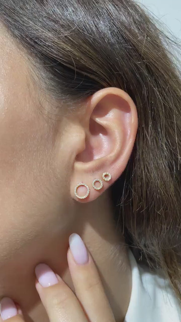 14k Gold Diamond Circle Studs: Halo Earrings