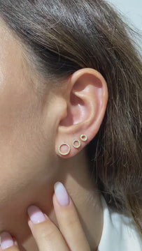 14k Gold Diamond Circle Studs: Halo Earrings