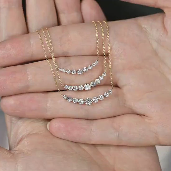Floating Diamond Necklace, 14k Curved Bar Necklace, Minimalist Diamond Necklace / Gift for her / Dainty Diamond Necklace