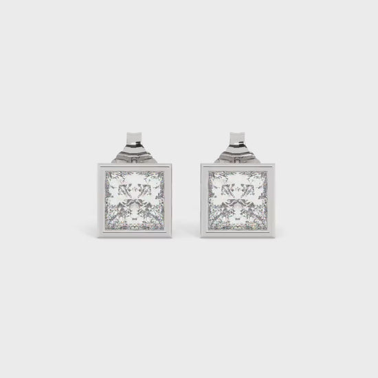 14k Gold Princess Cut Diamond Stud Earrings: Bezel Set Solitaire