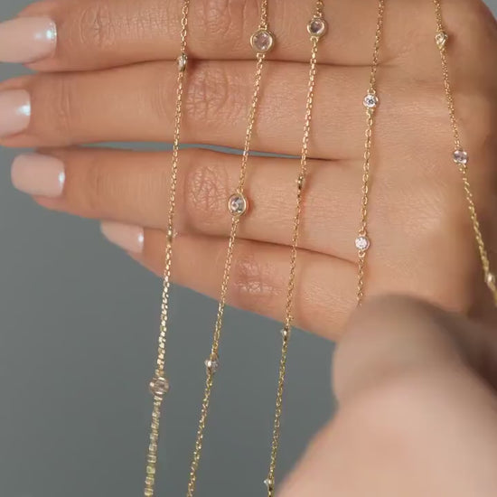 Diamond Station Bracelet / Diamond By the Yard Bracelet / 14k Gold and Diamond Station Bracelet / Dainty Diamond Bracelet