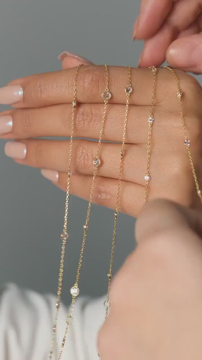 Diamond Station Bracelet / Diamond By the Yard Bracelet / 14k Gold and Diamond Station Bracelet / Dainty Diamond Bracelet