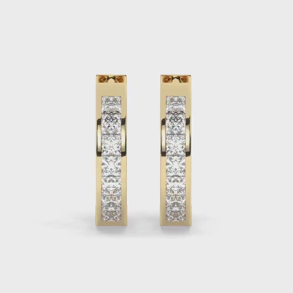 14k Gold Diamond Hoop Earrings / Channel Diamond Huggie Earrings / Anniversary Birthday Graduation Bridal Wedding Gift