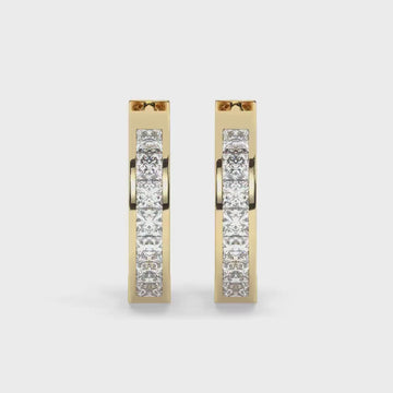 14k Gold Diamond Hoop Earrings / Channel Diamond Huggie Earrings / Anniversary Birthday Graduation Bridal Wedding Gift