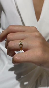 14k Gold Diamond Evil Eye Ring: Stacking Protection Ring