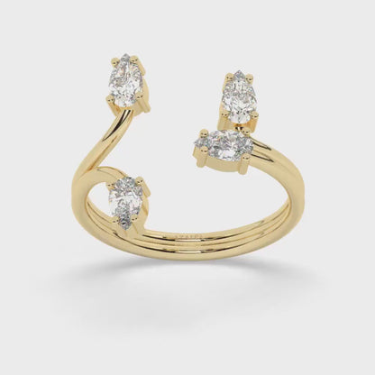 Pear Diamond Cuff Ring / 14k Gold Pear Diamond Cuff Band / Stacking Ring / Bridal Gift / Anniversary Gift / Diamond Gift Ideas
