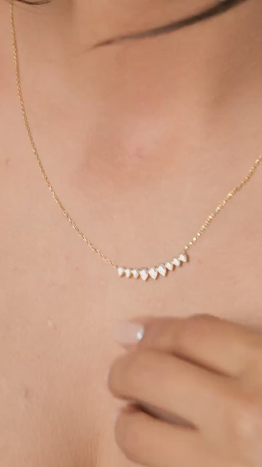 Curved Diamond Necklace / 14k Curved Pear Shape Diamond Necklace / Minimalist Drop Diamond Necklace / Pear Diamond Necklace