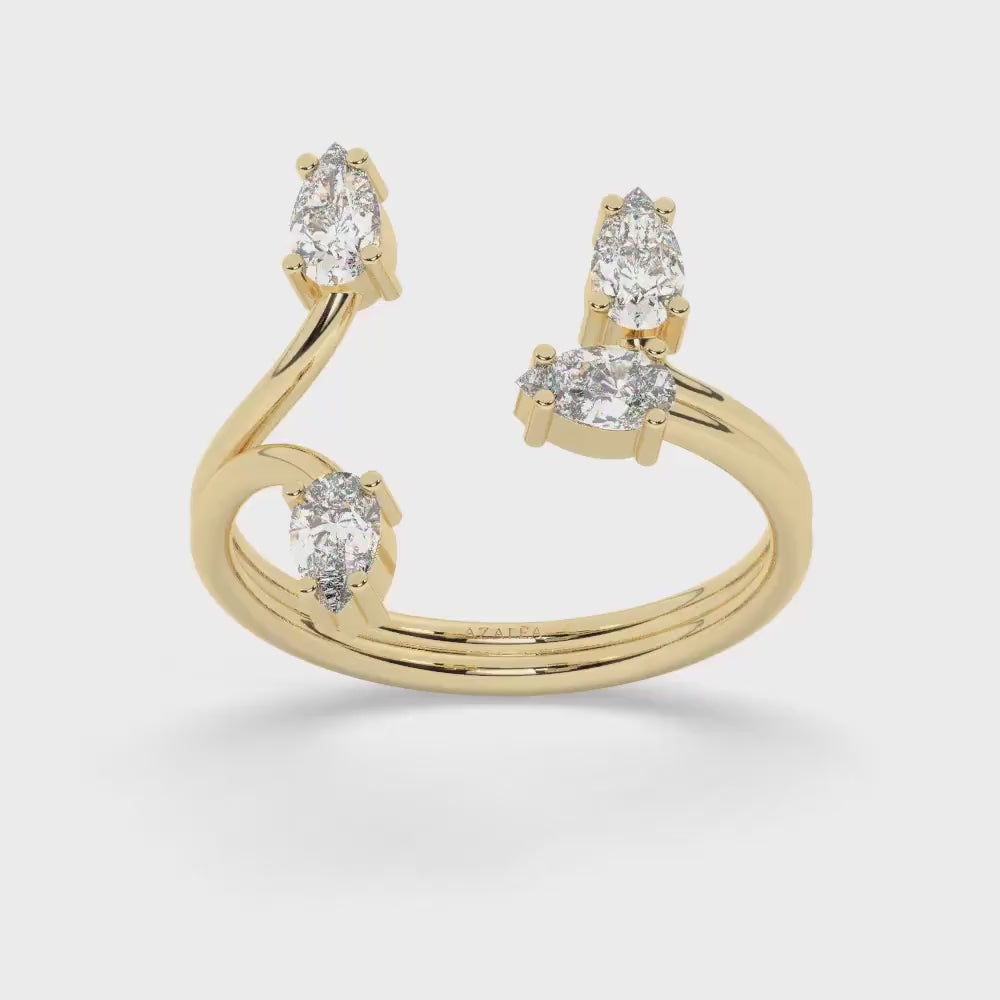 14k Gold Pear Diamond Cuff Band / Pear Diamond Open Cuff Ring/ Stacking Ring/ Bridal Jewelry / Birthday Anniversary Gift/ Unique Design Ring