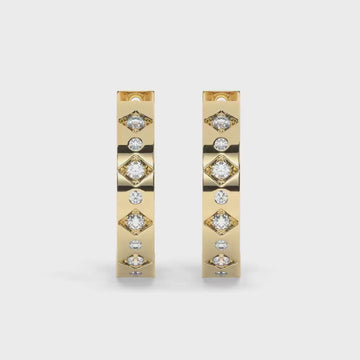14k Gold Engraved Diamond Hoop Earrings: Dainty Huggie Style
