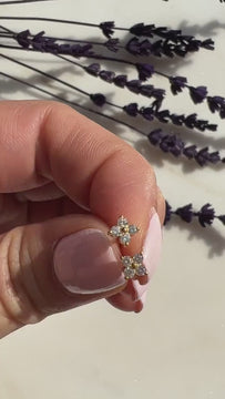 Diamond Flower Studs / 14k Gold and Diamond Clover Stud Earrings / Diamond Studs Earrings / Dainty Diamond Studs / Birthday Gift
