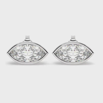 14k Gold Marquise Diamond Stud Earrings: Bezel Set Solitaire