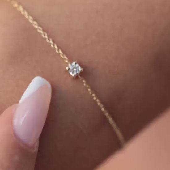 Solitaire Diamond Bolo Bracelet / 14k Gold and Solitaire Diamond Bolo Bracelet / Adjustable Diamond Bracelet / Solitaire Bracelet