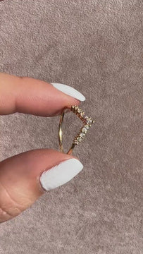 14k Gold V Shape Marquise Diamond Wedding Ring / Curved Stacking Ring / Diamond Chevron Ring / Contour Wedding Bands