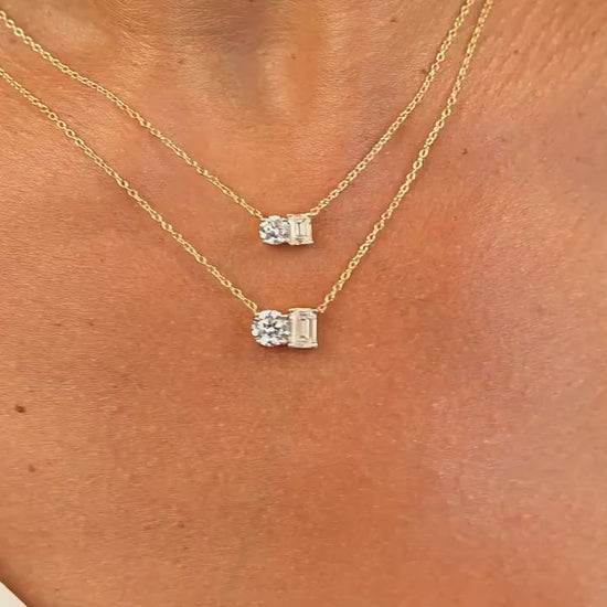 Toi Et Moi Lab Diamond Necklace: Round & Emerald Cuts, 0.50-1 Ct , Lab Natural Diamond Options