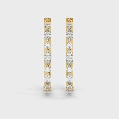 14k Gold Round and Marquise Alternating Diamond Hoop Earrings / Diamond Huggie Earrings/ Bridal Wedding Gift for her/ Fancy Hoop Earrings