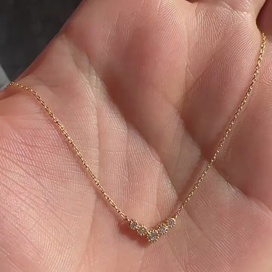Round Diamond Chevron Necklace / 14k Gold Diamond V Necklace / Dainty Diamond Necklace / Graduation Gift / Anniversary Gift / Bridal Gift