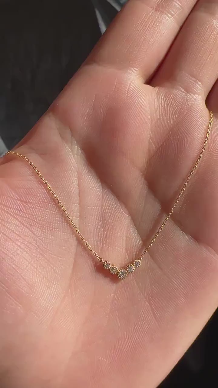 Round Diamond Chevron Necklace / 14k Gold Diamond V Necklace / Dainty Diamond Necklace / Graduation Gift / Anniversary Gift / Bridal Gift