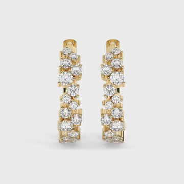 Diamond Cluster Hoop Earrings / 14k Gold and Diamond Huggie Earrings / Dainty Diamond Huggies / Unique Diamond Huggies