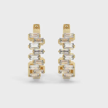 14k Gold Baguette Diamond Huggie Earrings: Fine Jewelry