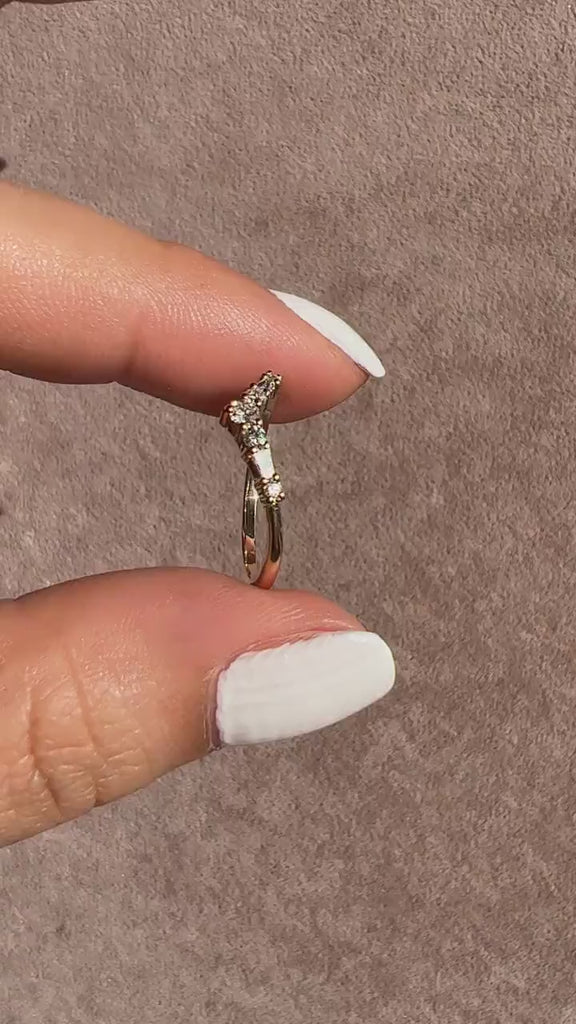 Curved Diamond Wedding Band / 14k Gold Tapered Baguette and Round Diamond Stacking Ring / Curved Stacking Ring Diamond Anniversary Gift Idea