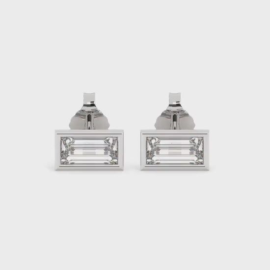14k Gold Baguette Diamond Stud Earrings: Minimalist Bezel Set