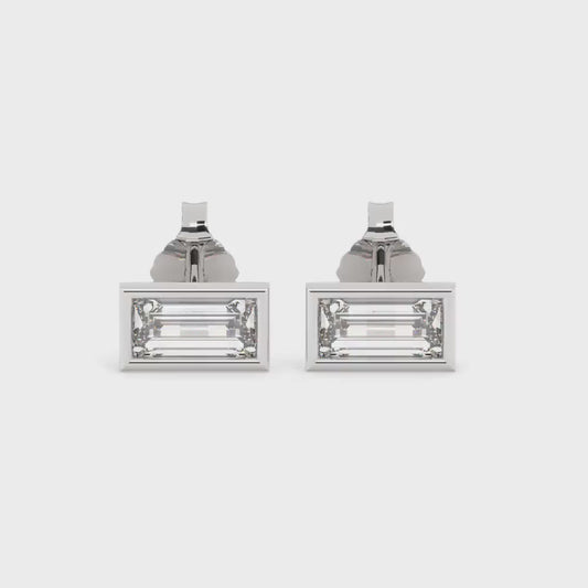 14k Gold Baguette Diamond Stud Earrings: Minimalist Bezel Set