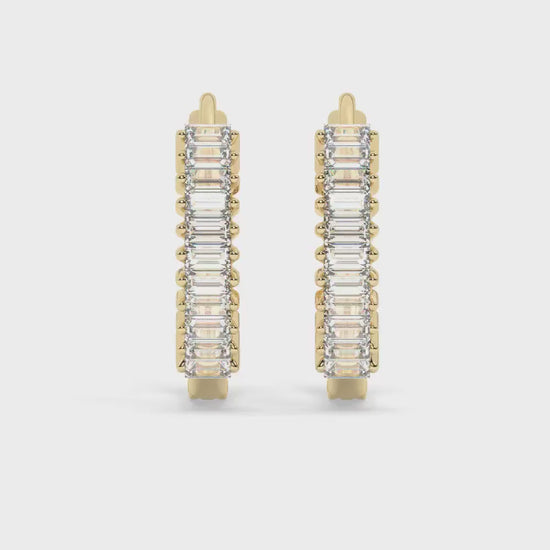 Baguette Diamond Hoop Earrings / 14k Diamond Hoop Earrings / Diamond Huggie Earrings/ Gift