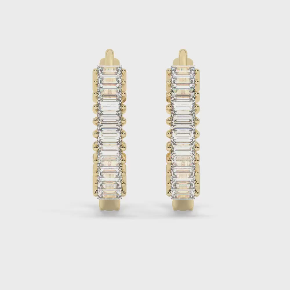 Baguette Diamond Hoop Earrings / 14k Diamond Hoop Earrings / Diamond Huggie Earrings/ Gift