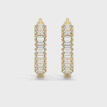 Baguette Diamond Hoop Earrings / 14k Diamond Hoop Earrings / Diamond Huggie Earrings/ Gift