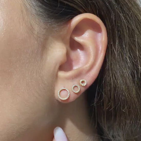 Diamond Circle Studs / 14k Gold Diamond Circle Earrings / Halo Open Circle Studs / Diamond Gift Ideas / Holiday Gift