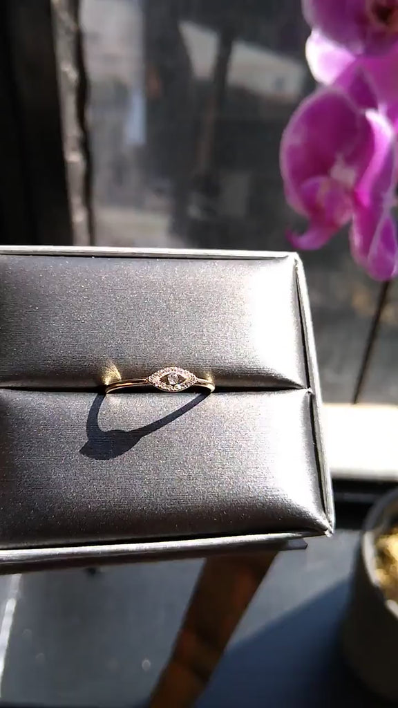Diamond Evil Eye Stacking Ring / 14k Gold Diamond Evil Eye Stacking Ring / Diamond Protection Ring / Graduation Gift / Evil Eye Gift Ideas