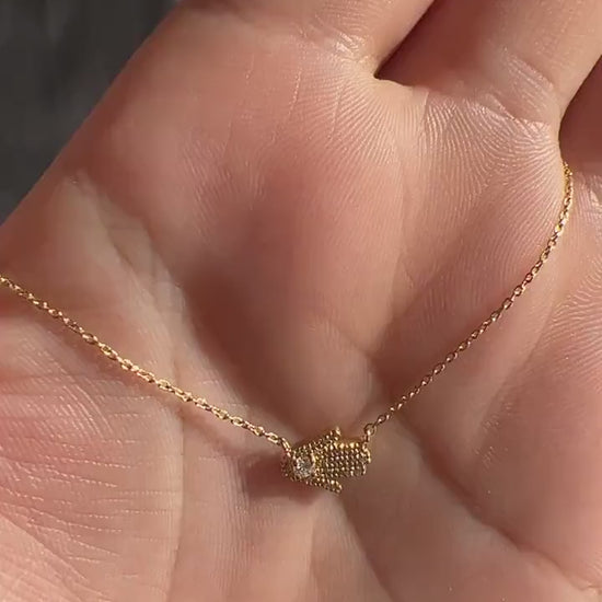 Diamond Hamsa Necklace / 14k Gold and Diamond Hamsa Necklace / Sideway Hamsa Necklace / Dainty Hamsa Necklace / Holiday Gift