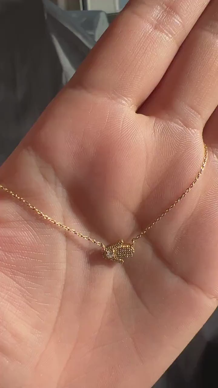 Diamond Hamsa Necklace / 14k Gold and Diamond Hamsa Necklace / Sideway Hamsa Necklace / Dainty Hamsa Necklace / Holiday Gift