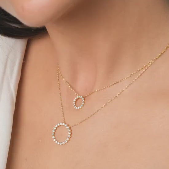 14k Gold and Diamond Circle Necklace Small / Floating Diamond Circle Necklace / 1 Ct Diamond Circle Necklace / Circle of Life Necklace