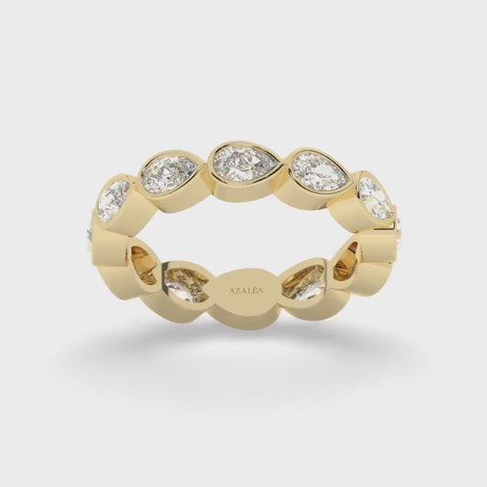 14k Gold Pear Diamond Eternity Wedding Band: Bezel Set Anniversary Ring