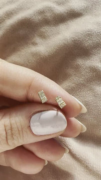 Baguette Diamond Studs / 14k Diamond Round & Baguette Stud Earrings / Dainty Diamond Stud Earrings / Birthday Gift / Bridal Gift