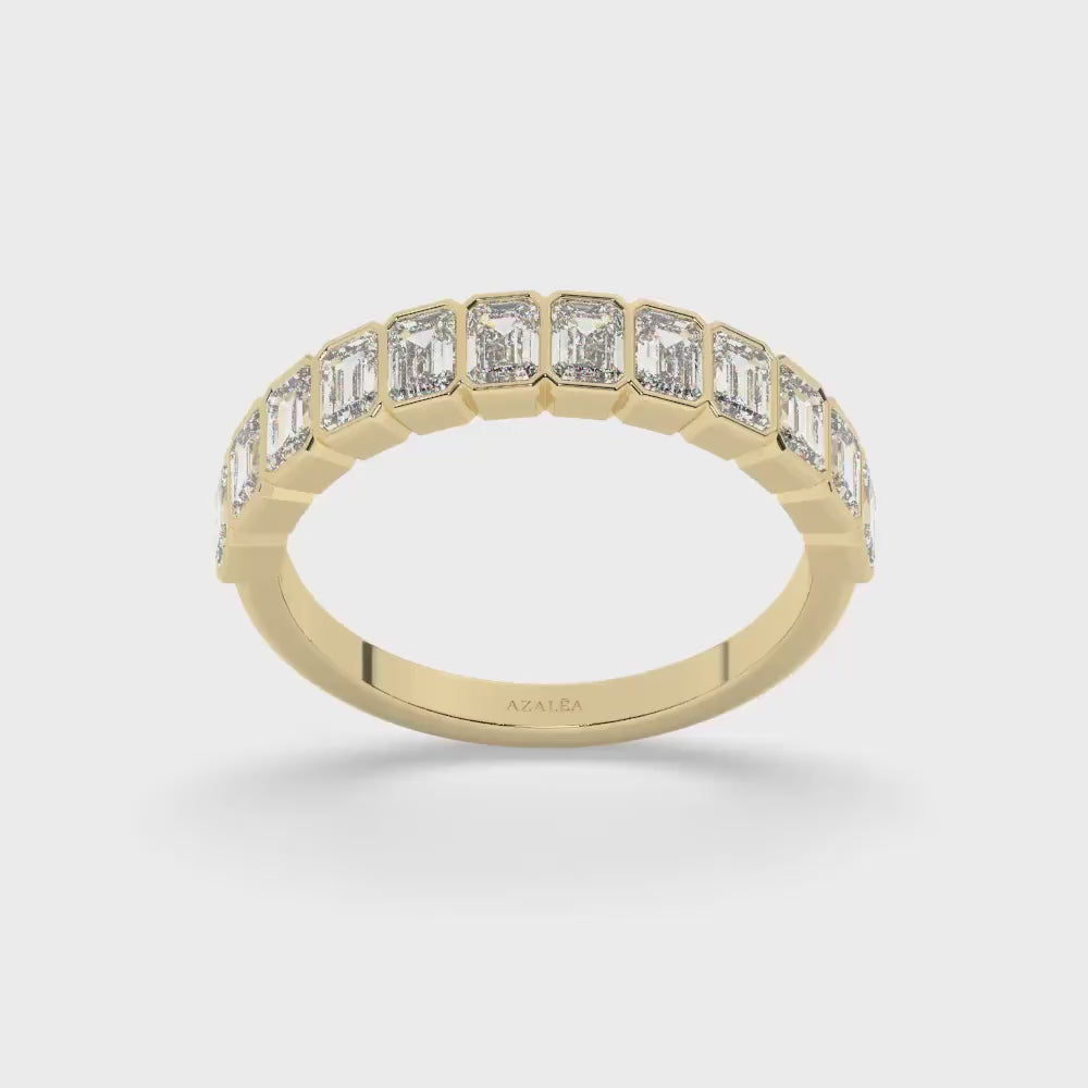 Emerald Cut Diamond Wedding Band: 14k Gold Bezel Eternity Ring