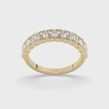 Emerald Cut Diamond Wedding Band: 14k Gold Bezel Eternity Ring