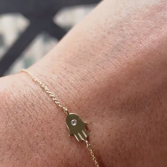 Diamond Hamsa Bracelet / 14k Single Diamond Hamsa Protection Bracelet / Protection Jewelry / Holiday Gift / Birthday Gift