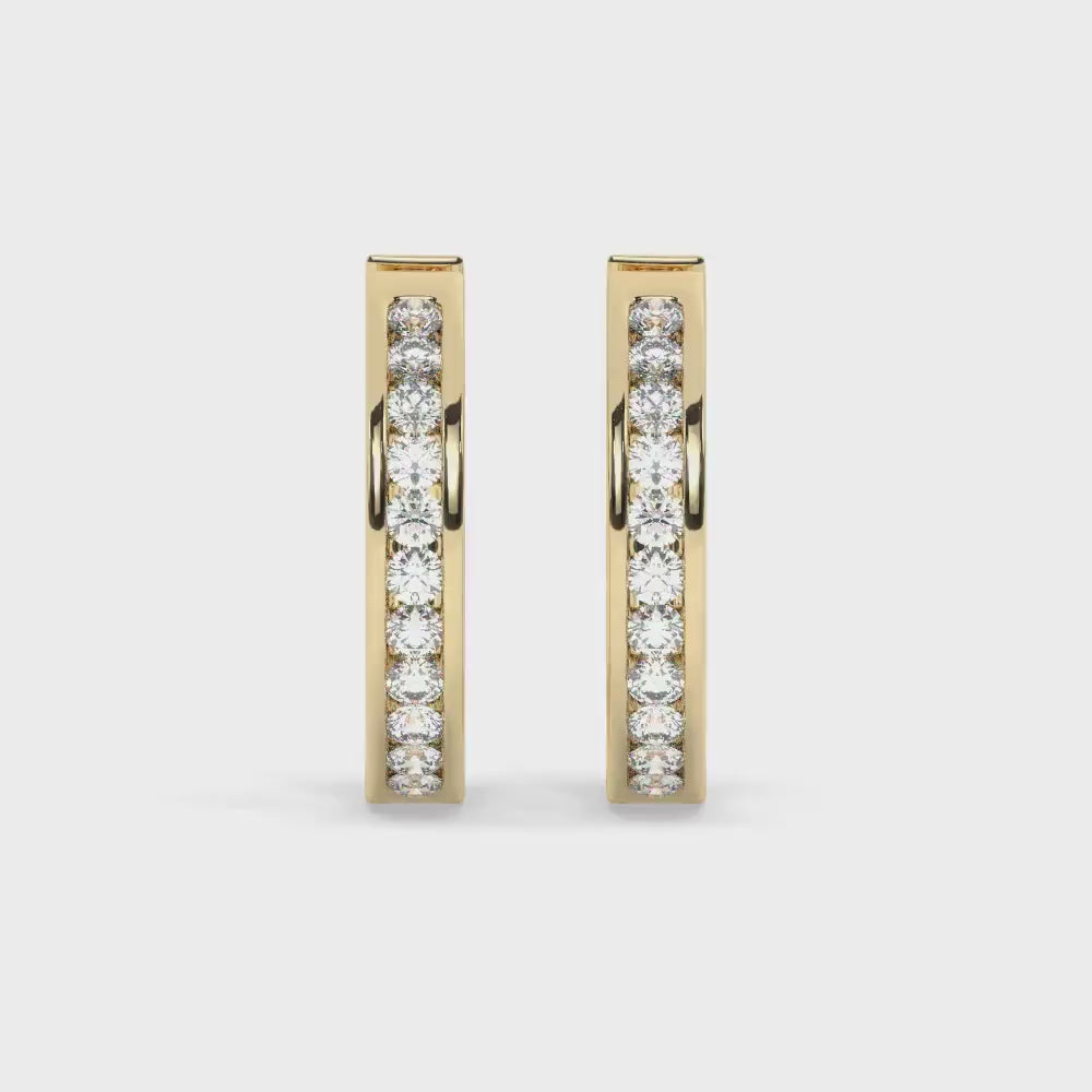 14k Gold Diamond Hoop Earrings: Channel Set Huggie Style