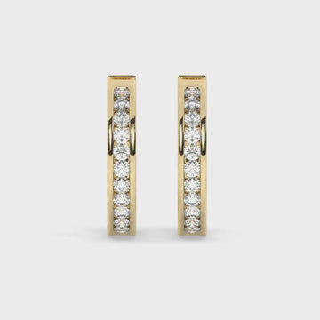 14k Gold Diamond Hoop Earrings: Channel Set Huggie Style