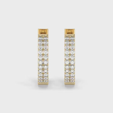 Diamond Hoop Earrings / 14k Gold Double Row Diamond Hoop Earrings / Diamond Huggie Earrings/ Gift