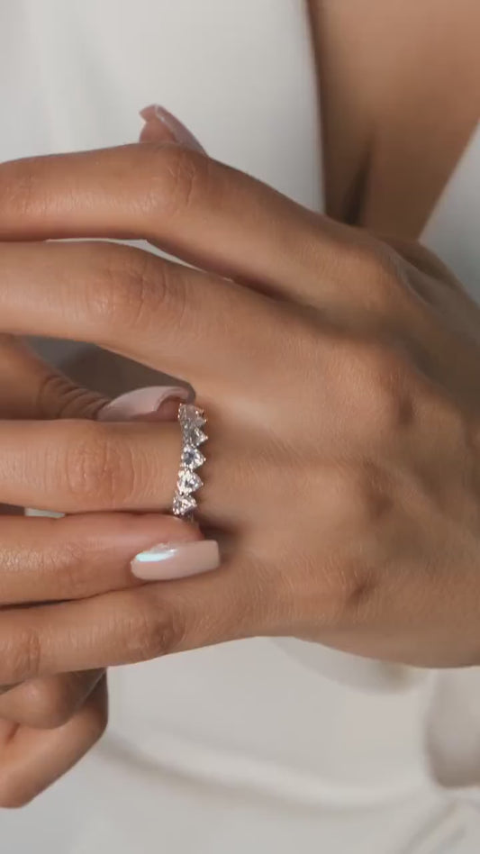 14k Gold 2.1 CT Diamond Wedding Band / Heart Shape Diamond Ring/ Stackable Ring/  Anniversary Ring / Natural Lab Moissanite Diamond Options