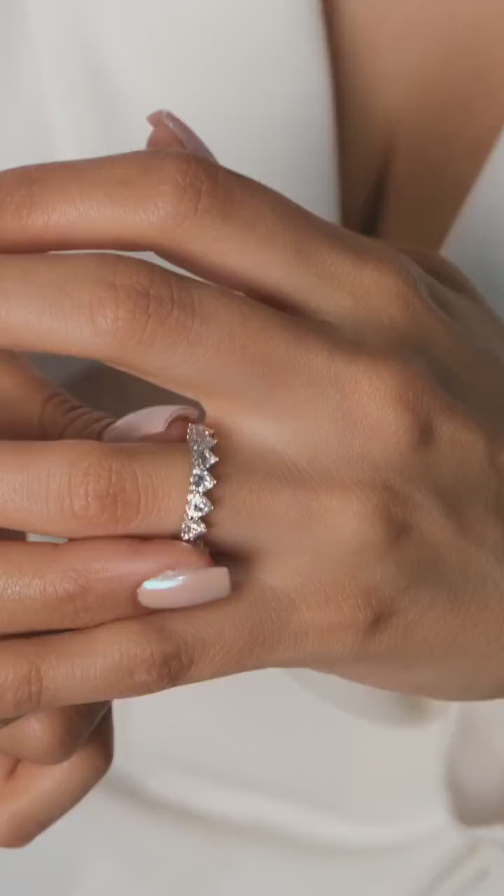 14k Gold 2.1 CT Diamond Wedding Band / Heart Shape Diamond Ring/ Stackable Ring/  Anniversary Ring / Natural Lab Moissanite Diamond Options