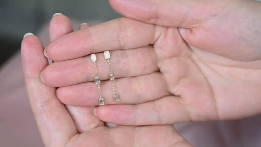 Emerald Cut Bezel Diamond Dangling Earrings / 14k Gold Diamond Earrings / Anniversary Gift / Birthday Gift /Graduation Gift / Bridal Gift