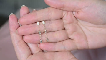 Emerald Cut Bezel Diamond Dangling Earrings / 14k Gold Diamond Earrings / Anniversary Gift / Birthday Gift /Graduation Gift / Bridal Gift